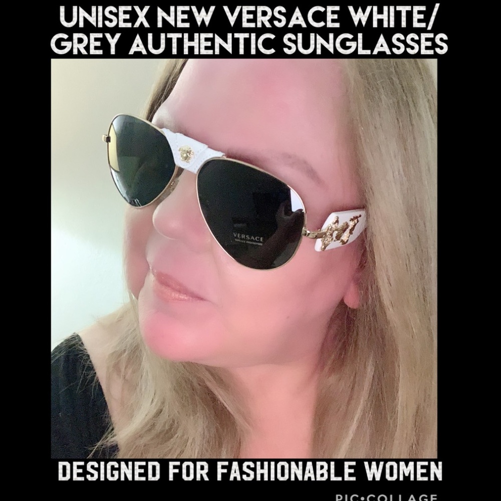 Unisex Authentic Versace Medusa Head Aviator Gold White and Gray Sunglasses NWT - Picture 9 of 15
